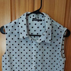 White Button-Down Sleeveless Polka Dot Shirt